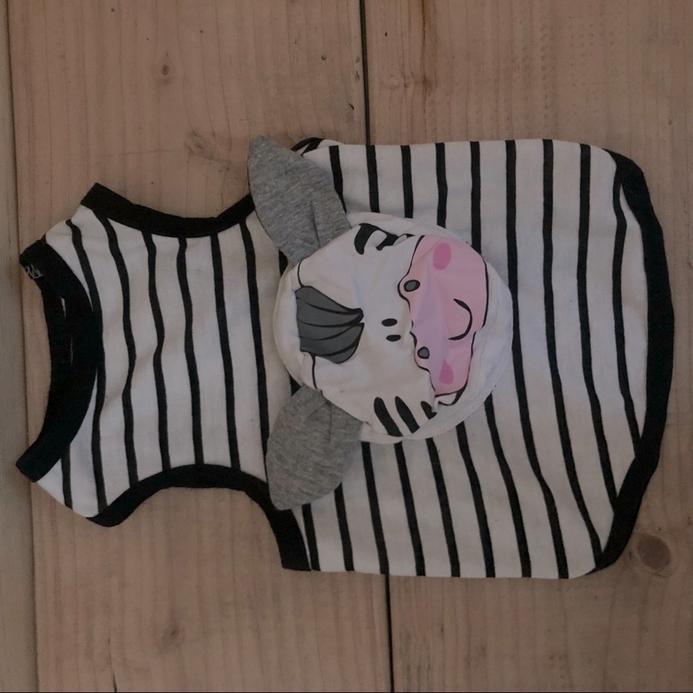 Sara & Tom Dog Shirt White & Black Stripe - Medium